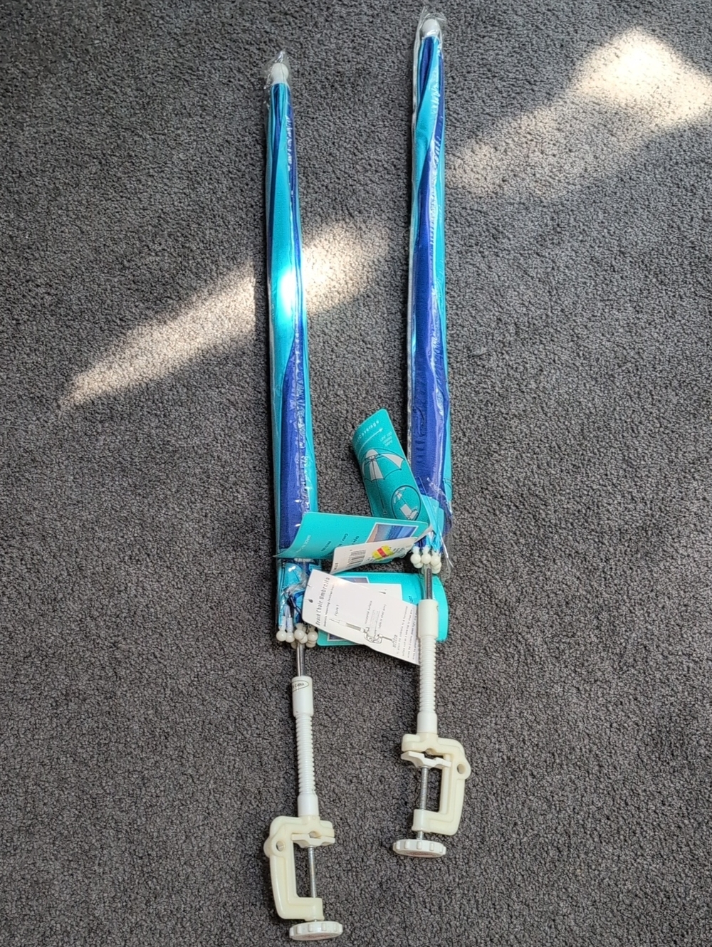 Kohl's Teal and Blue 4 foot clip On Umbrellas.